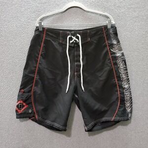 Guinness Men Swimwear Large Black Board Shorts Logo Drawstring 9" Inseam